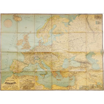 Масштабная антикварная карта Европы 1889 года