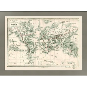 Карта Великие географические экспедиции на карте Мира. 1868г.