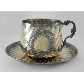 Французская серебряная чайная пара с рельефными волнами