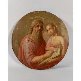 Старинная икона Святой евангелист Матфей и ангел