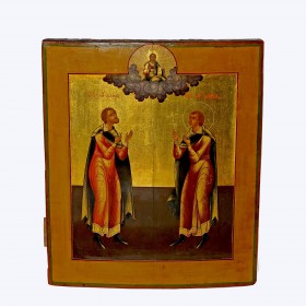 Старинная икона Святых мучеников Флора и Лавра
