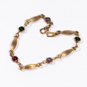 Старинный браслет-цепочка со вставками из разноцветных камешков