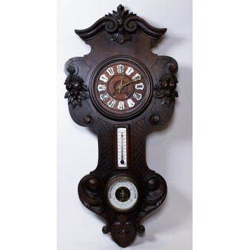Старинные настенные часы с барометром и термометром,Франция, XIX век