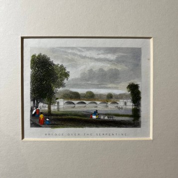 Антикварная гравюра "Bridge over the serpentine" из серии "Виды Англии",XIX век