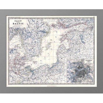 Старинная карта Балтийского моря с планом Петербурга