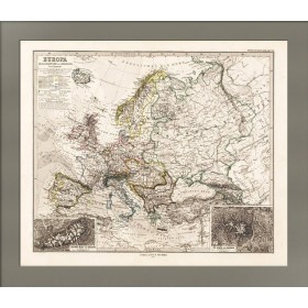 Антикварная карта Европы, а также Монблана и Казбека