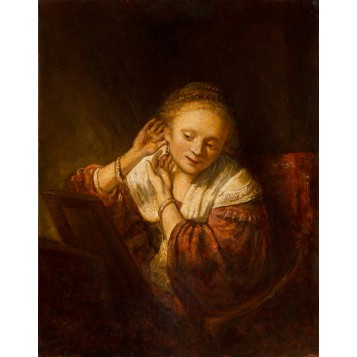 Копия картины Рембрандта "Девушка, примеряющая серьги".