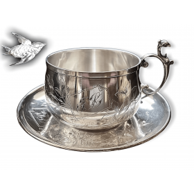 Серебряная чайная пара с ласточками