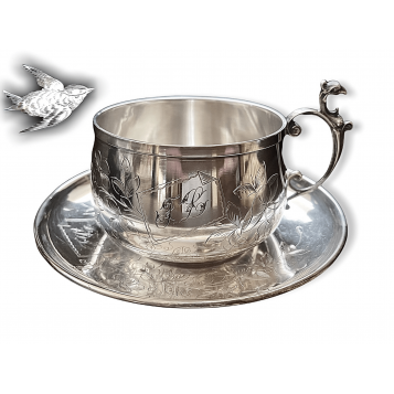 Серебряная чайная пара с ласточками