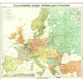 Старинная карта "Театр военных действий в Европе", 1914 г.