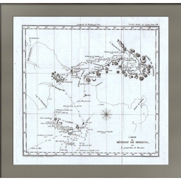 Старинная карта Берингов пролив, русская экспедиция Коцебу
