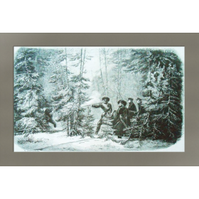 Антикварная гравюра "Александр II - охота на медведя", 1858 г.
