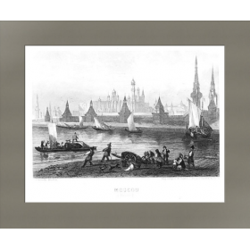 Антикварная гравюра "Москва. Кремль и Москва-река", 1838 г.