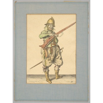 Старинная гравюра "Аркебузир" №40. Якоб де Гейн II, Нидерланды