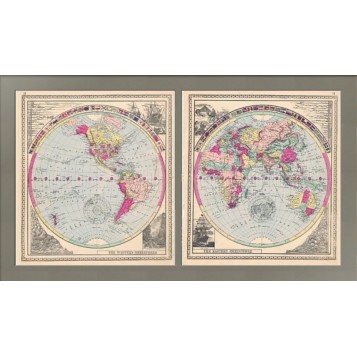 Старинная карта мира в глобулярной проекции, 1885 г.