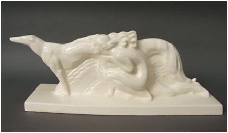 Кабинетная скульптура Арт-деко Ле Жан. Девушка с собаками
